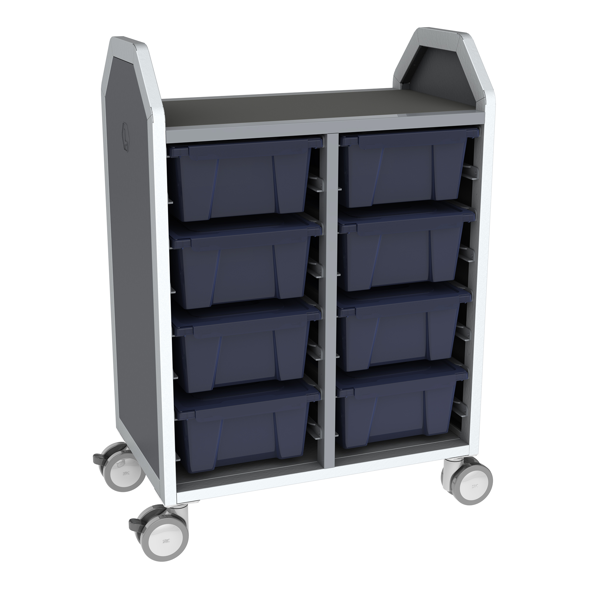 Profile Series Double-Wide Mobile Classroom Storage Cart - 8 Large Translucent Navy Bins