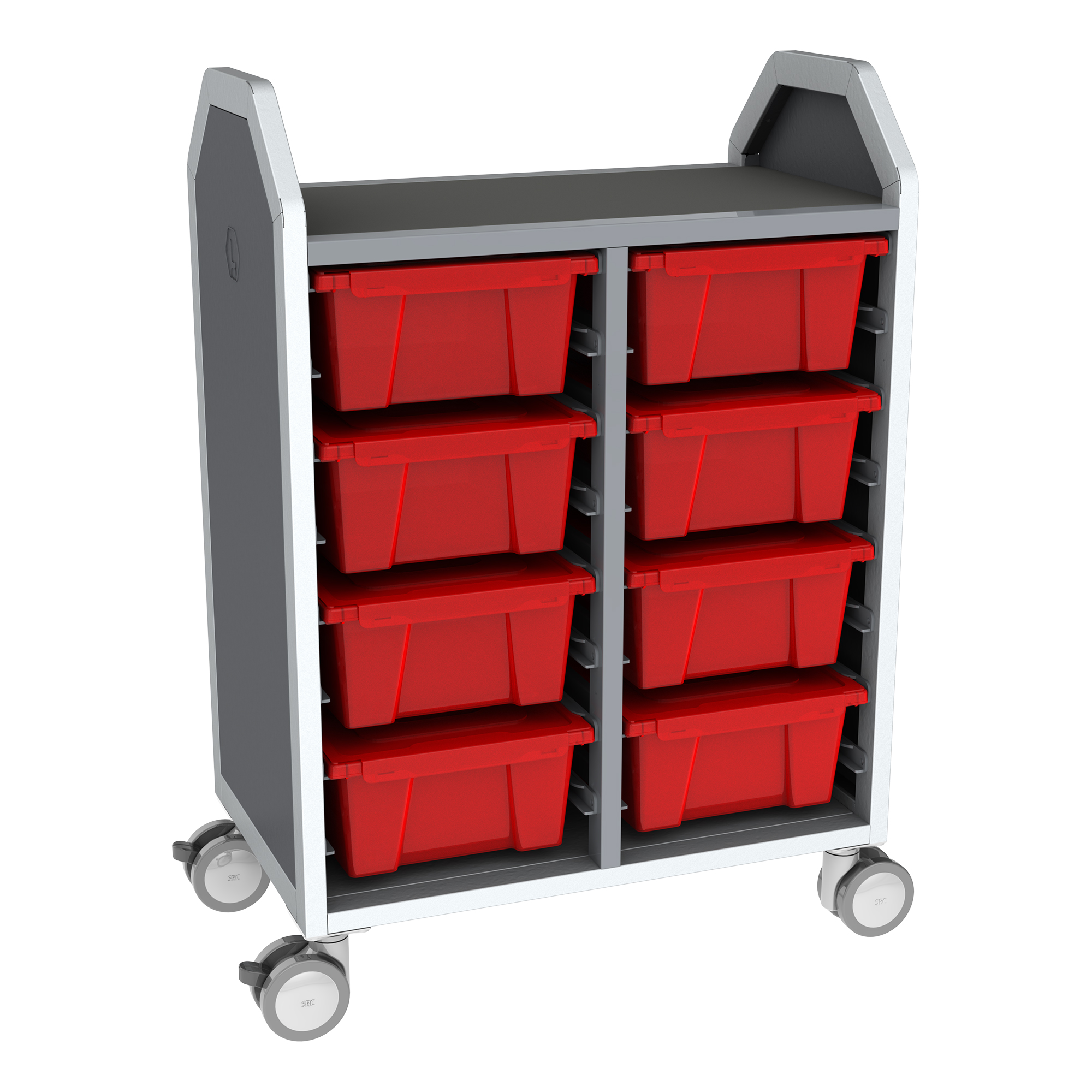 Profile Series Double-Wide Mobile Classroom Storage Cart - 8 Large Translucent Red Bins