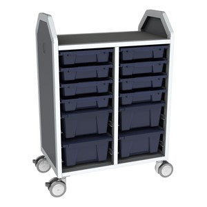 Profile Series Double-Wide Mobile Classroom Storage Cart - 8 Small & 4 Large Bins - Translucent Navy