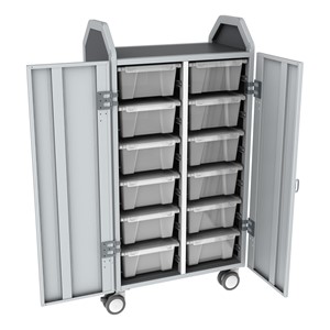 Profile Series Double-Wide Mobile Classroom Storage Tower w/ Doors - 12 Large Bins