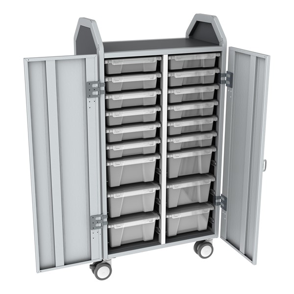 Profile Series Double-Wide Mobile Classroom Storage Tower w/ Doors - 12 Small & 6 Large Bins
