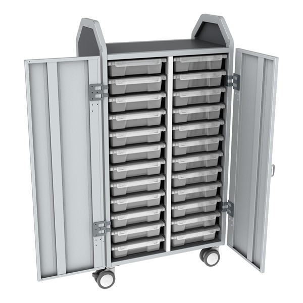 Profile Series Double-Wide Mobile Classroom Storage Tower w/ Doors - 24 Small Bins