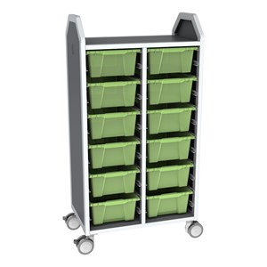 Profile Series Double-Wide Mobile Classroom Storage Tower - 12 Large Bins - Translucent Green Apple