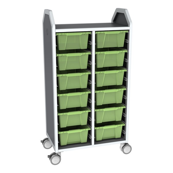 Profile Series Double-Wide Mobile Classroom Storage Tower - 12 Large Bins - Translucent Green Apple