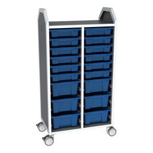 Profile Series Double-Wide Mobile Classroom Storage Tower - 12 Small & 6 Large Bins - Translucent Brilliant Blue