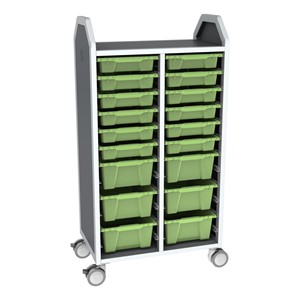 Profile Series Double-Wide Mobile Classroom Storage Tower - 12 Small & 6 Large Bins - Translucent Green Apple