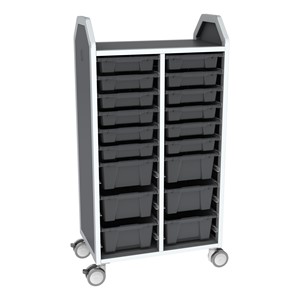 Profile Series Double-Wide Mobile Classroom Storage Tower - 12 Small & 6 Large Bins - Translucent Graphite
