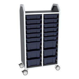Profile Series Double-Wide Mobile Classroom Storage Tower - 12 Small & 6 Large Bins - Translucent Navy