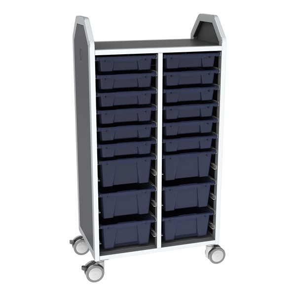 Profile Series Double-Wide Mobile Classroom Storage Tower - 12 Small & 6 Large Bins - Translucent Navy