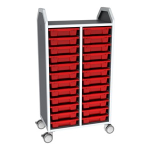 Profile Series Double-Wide Mobile Classroom Storage Tower - 24 Small Bins - Translucent Red