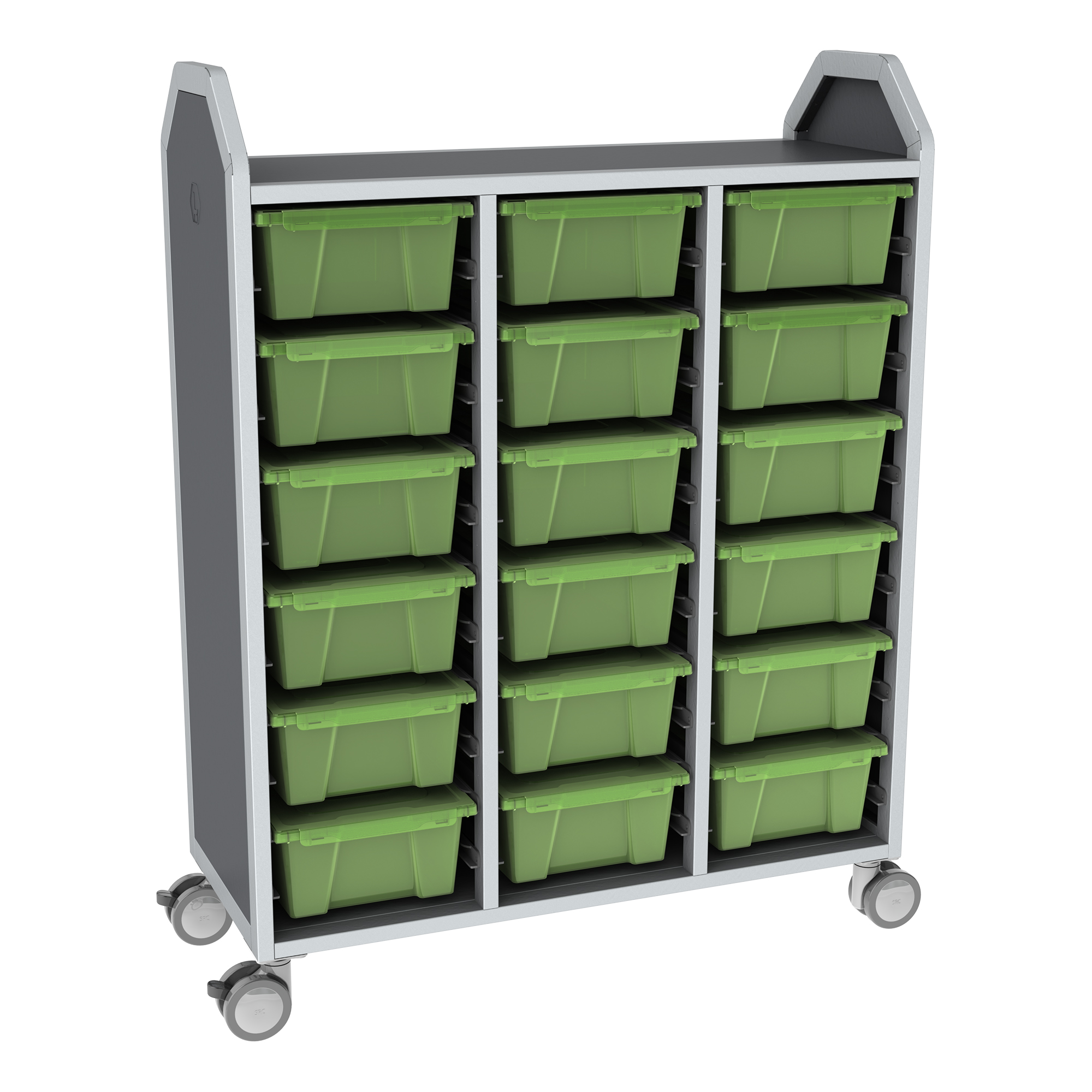 Profile Series Triple-Wide Mobile Classroom Storage Tower - 18 Large Bins - Translucent Green Apple