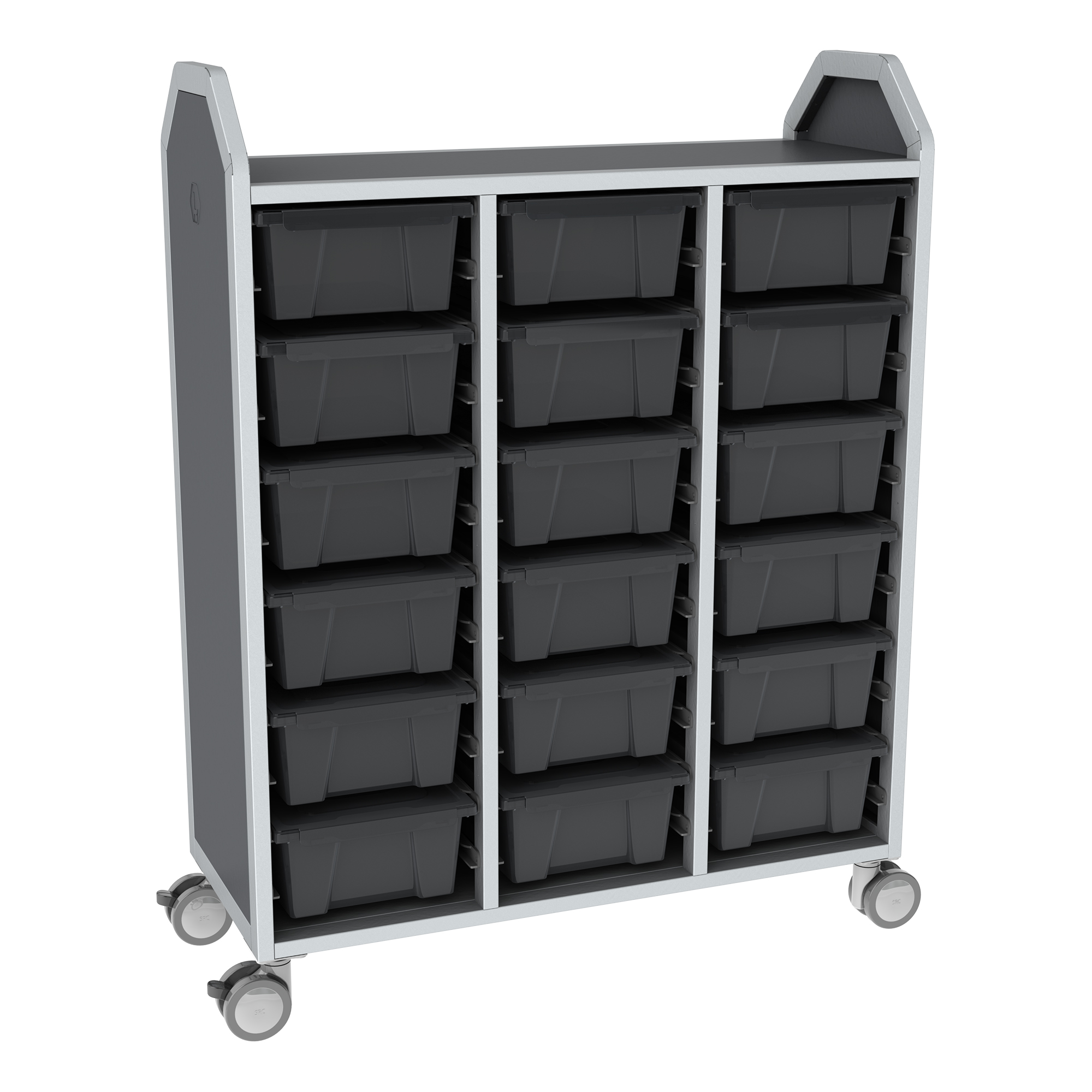 Profile Series Triple-Wide Mobile Classroom Storage Tower - 18 Large Bins - Translucent Graphite