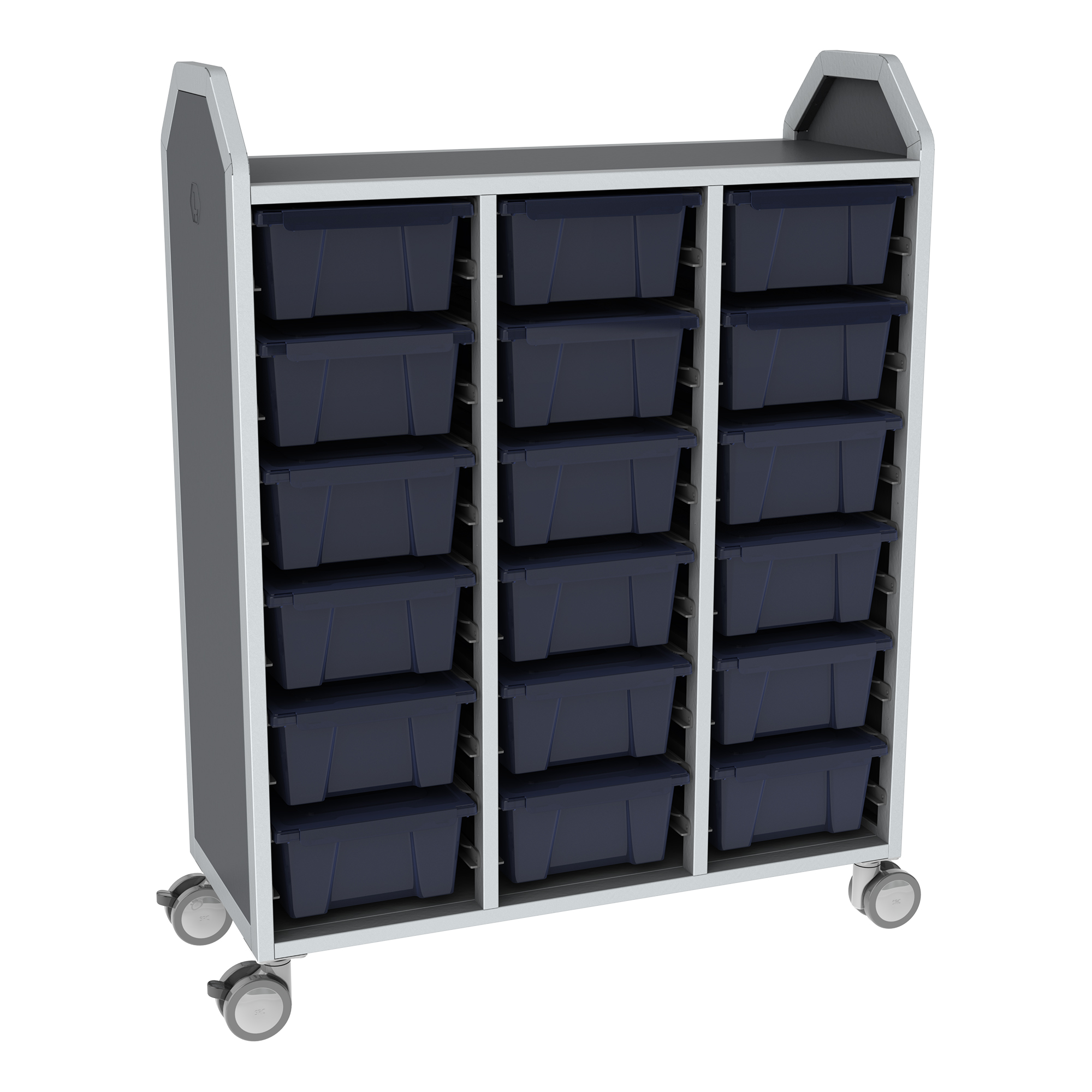 Profile Series Triple-Wide Mobile Classroom Storage Tower - 18 Large Bins - Translucent Navy