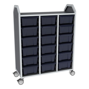 Profile Series Triple-Wide Mobile Classroom Storage Tower - 18 Large Bins - Translucent Navy