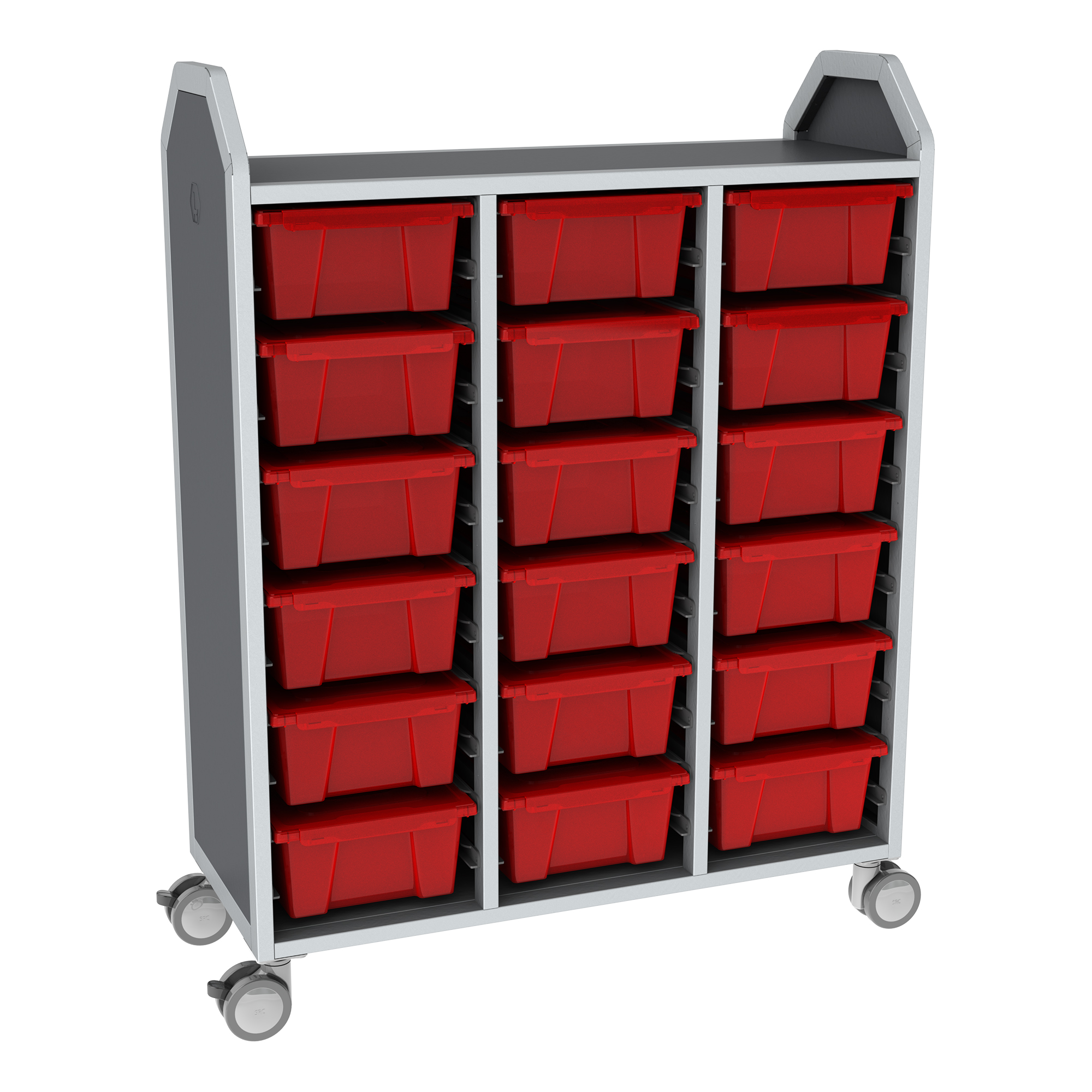 Profile Series Triple-Wide Mobile Classroom Storage Tower - 18 Large Bins - Translucent Red