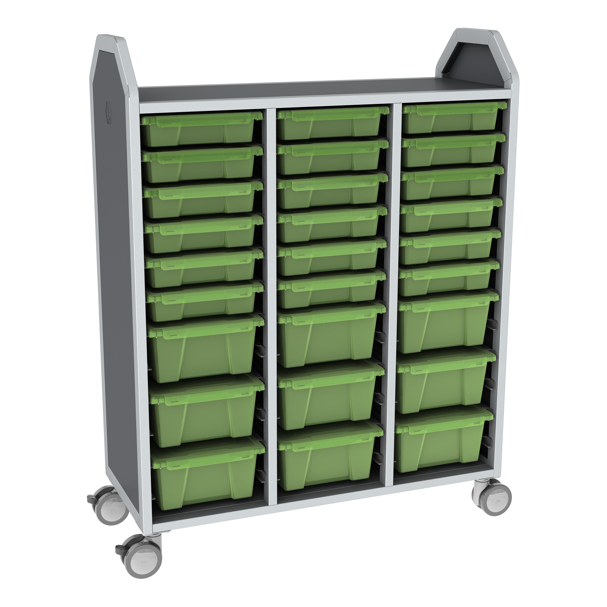 Profile Series Triple-Wide Mobile Classroom Storage Tower - 18 Small & 9 Large Bins - Translucent Green Apple