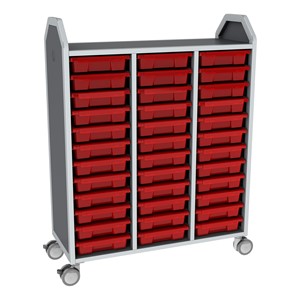 Profile Series Triple-Wide Mobile Classroom Storage Tower - 36 Small Bins - Translucent Red