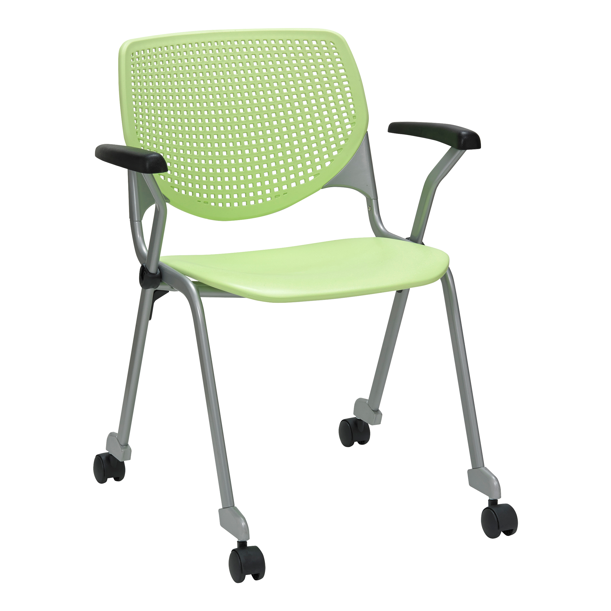 Energy Series Perforated Back Mobile Stack Chair w/o Arms - Lime Green