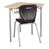 Boomerang Collaborative Desk w/ Wire Box & 18'' Shapes Series School Chair Set 