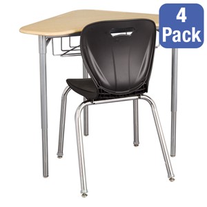 Boomerang Collaborative Desk w/ Wire Box & 18" Shapes Series School Chair Set – Four Desks/Chairs