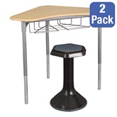 Boomerang Desk w/ Wire Book Box & Free 18'' Active Learning Stools