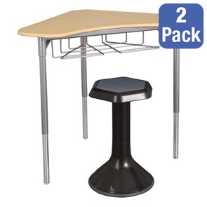 Boomerang Desk w/ Wire Book Box & Free 18" Active Learning Stools