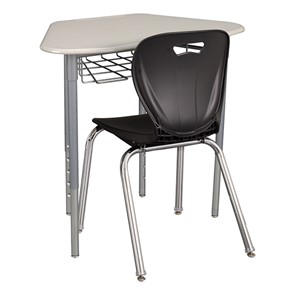 Hex Collaborative Desk w/ Wire Box & 18" Shapes Series School Chair Set 