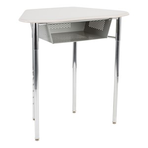 Hex Collaborative Desk w/ XL Perforated Metal Book Box & Chrome Upper Frame w/ Glides