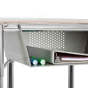 Hex Collaborative Desk w/ XL Perforated Metal Book Box & Chrome Upper Frame w/ Glides - Book Box