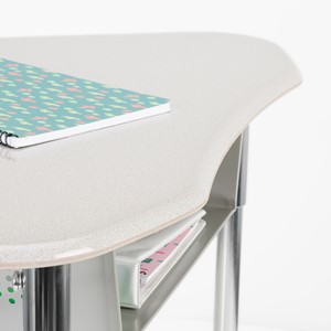 Hex Collaborative Desk w/ XL Perforated Metal Book Box & Chrome Upper Frame w/ Glides