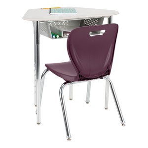 Hex Collaborative Desk w/ XL Perforated Metal Book Box & Chrome Upper Frame w/ Glides