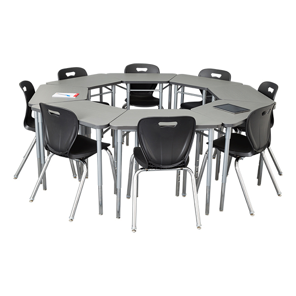 Trapezoid Collaborative Desk - Cosmic Strandz - Grouped (86" Diameter) - Chairs not included