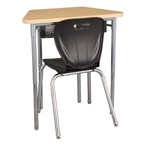 Trapezoid Collaborative Desk & Perforated Metal Book Box & 18" Shapes Series School Chair Set 