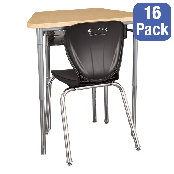 Trapezoid Collaborative Desk w/ Perforated Metal Book Box & 18" Shapes Series School Chair Set â 16 Desks/Chairs