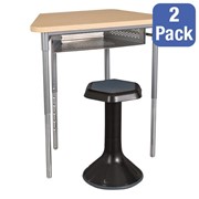 Trapezoid Desk w/ Metal Book Box & Free 18" Active Learning Stools
