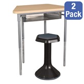Trapezoid Desk w/ Metal Book Box & Free 18'' Active Learning Stools