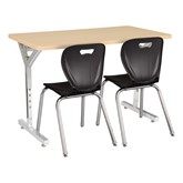 Adjustable-Height Y-Frame Two-Student Desk & 18'' Shapes Series School Chair Set 