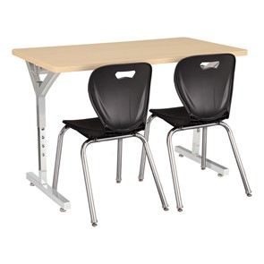 Adjustable-Height Y-Frame Two-Student Desk & 18" Shapes Series School Chair Set 
