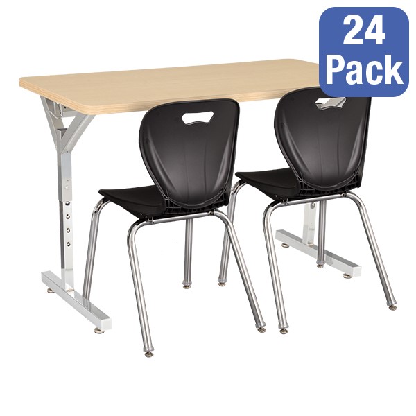 Adjustable-Height Y-Frame Two-Student Desk & 18" Shapes Series School Chair Set â Desks/Chairs for 24 Students
