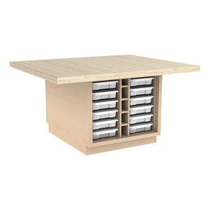 Four-Station Workbench w/ Tote Trays & Maple Grain High-Pressure Laminate Top - w/o Doors