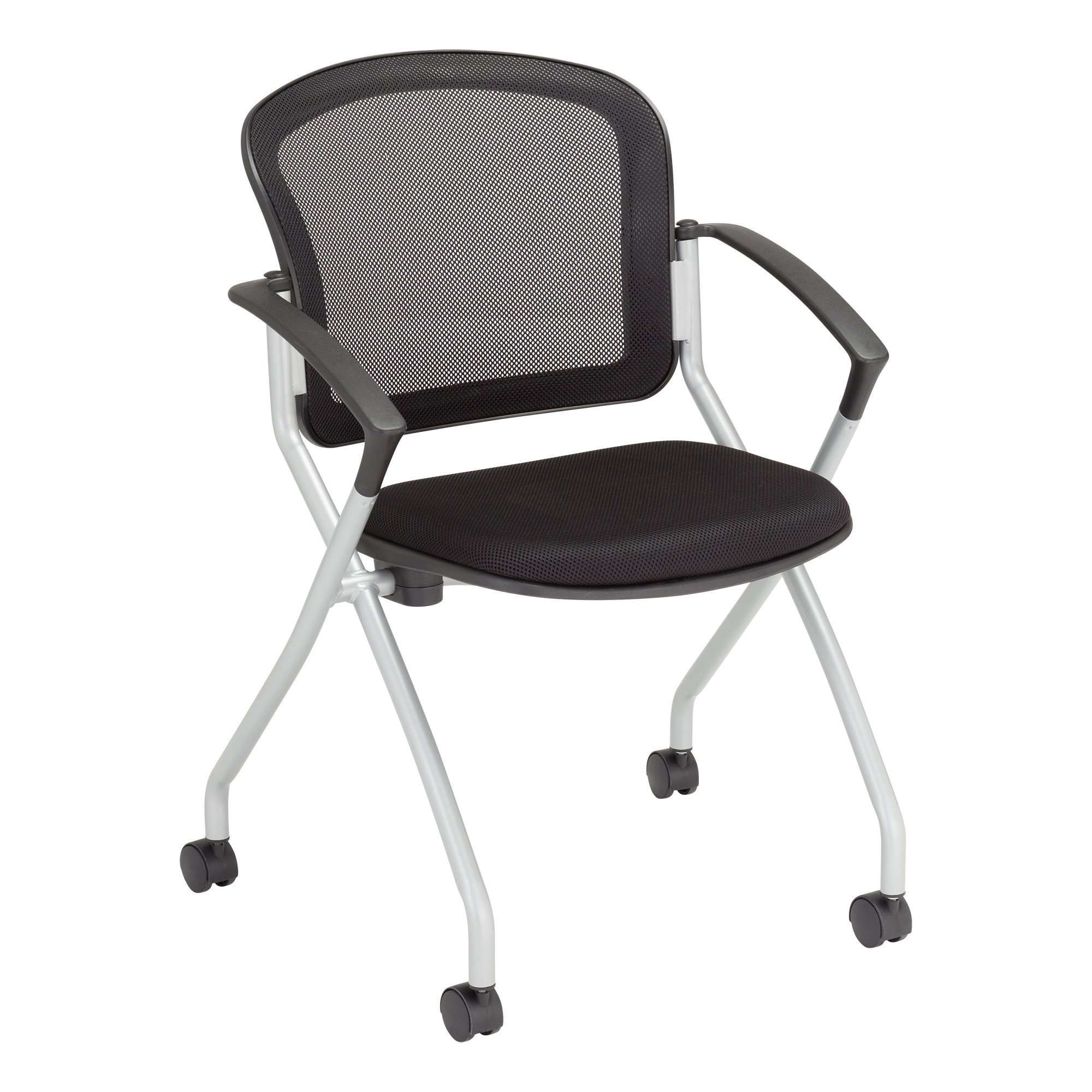 Nesting Chair w/ Black Mesh Seat & Back, Silver Frame