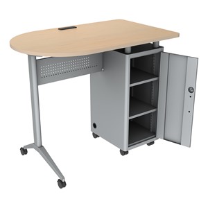 Standing-Height Compact Mobile Teacher Desk - two adjustable shelves