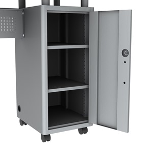 Standing-Height Compact Mobile Teacher Desk - Open cabinet with locking mechanism