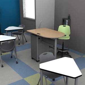 Standing-Height Compact Mobile Teacher Desk - in the classroom