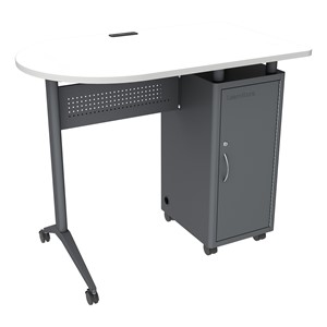 Standing-Height Compact Mobile Teacher Desk w/ Graphite Frame & White Laminate Top