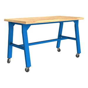 Ideate Series A-Frame Table w/ Butcherblock Top (43" H) - Brilliant Blue