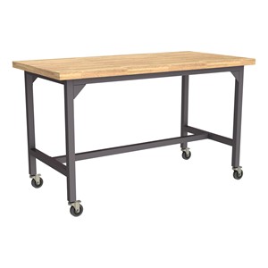 Ideate Series Industrial Table w/ Butcher Block Top (43" H) - Graphite