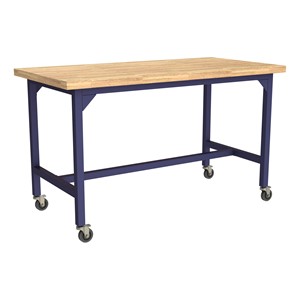 Ideate Series Industrial Table w/ Butcher Block Top (43" H) - Navy