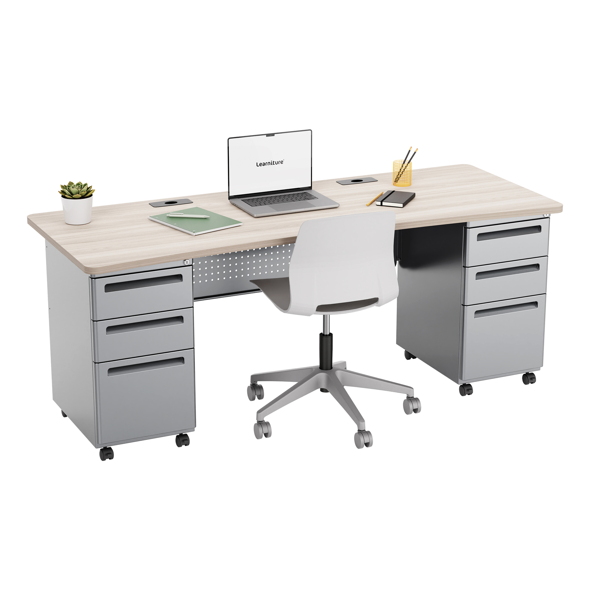 Modern Double Pedestal Teacher Desk (63.5" L)