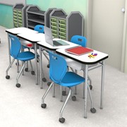 Trapezoid Collaborative Desk w/ Whiteboard Top & Perforated Book Box